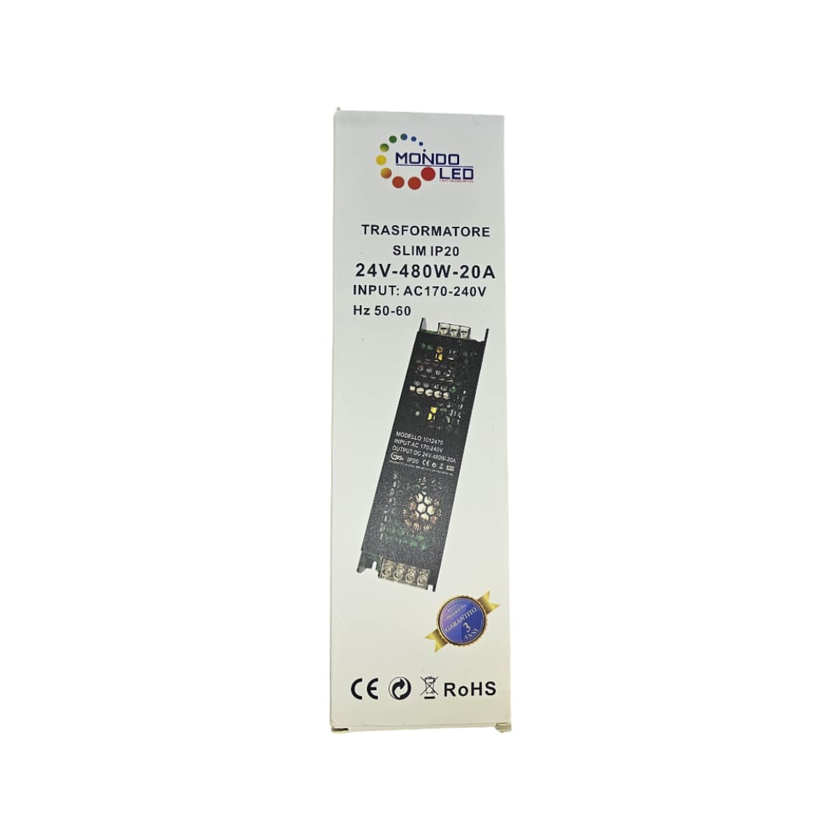 Trasformatore 480W 24V 15A per Strip LED - Mondo LED