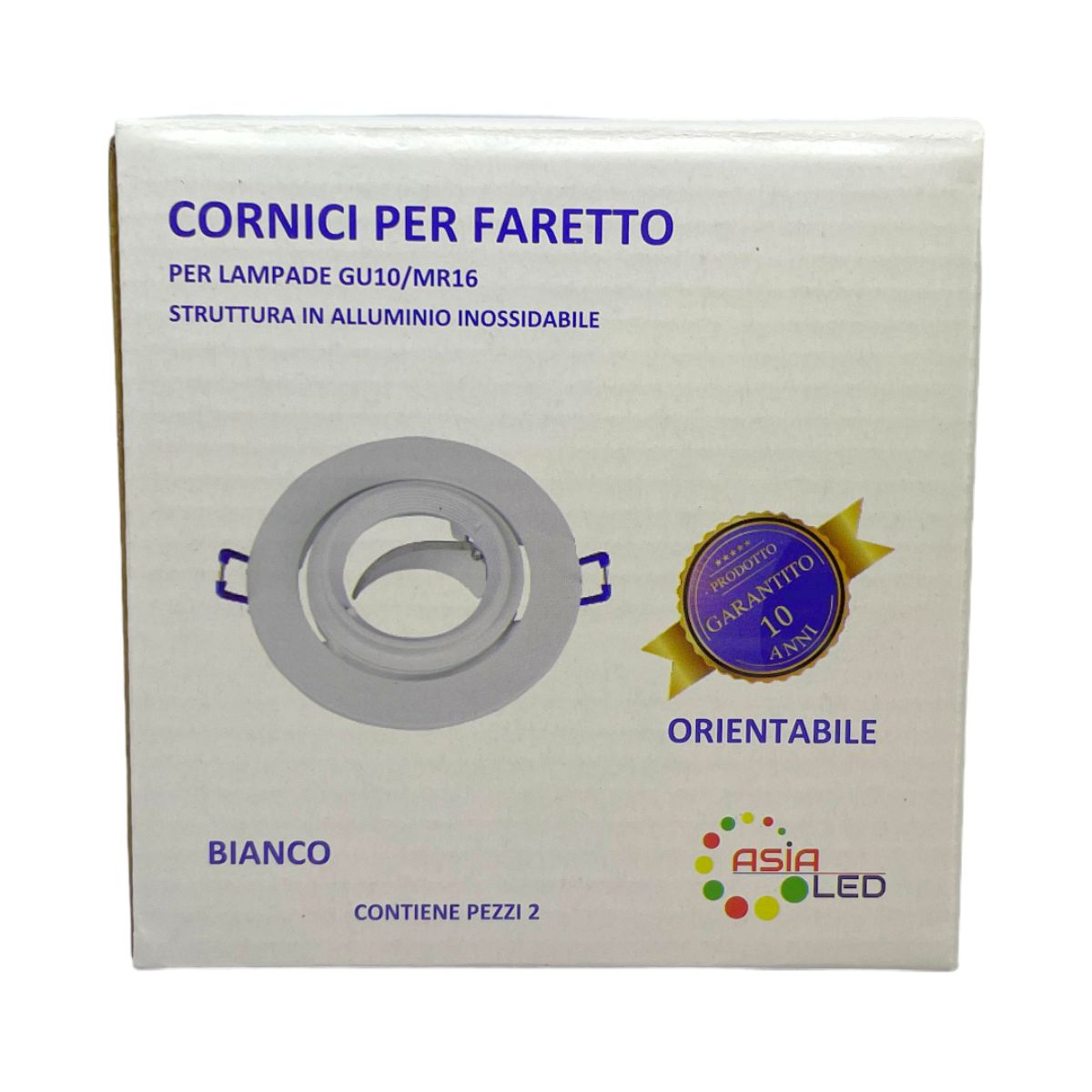 Portafaretto Bianco 110x110mm Ø90mm Rotondo Orient. GU10 in Acciaio - Asia LED