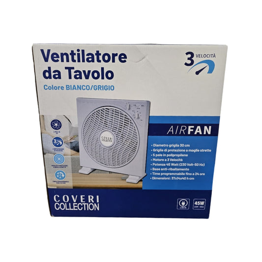 Ventilatore da Tavolo Quadrato da 30cm con Timer 45w - Bianco - Coveri