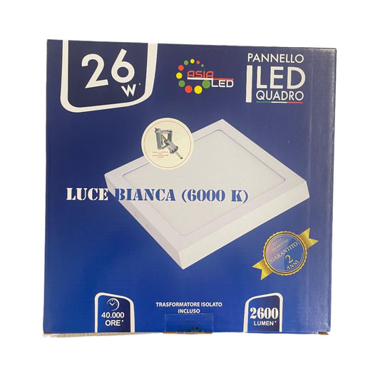 Plafoniera LED 26W Quadrata - Bianca 300x300mm-Luce Fredda 6000k