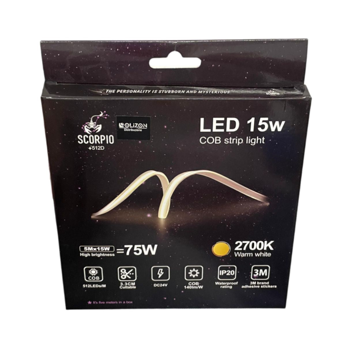 Striscia LED COB 24V 15W/Mt 140Lm/W 5Mt IP20 - Luce Calda 2700K - Olizon
