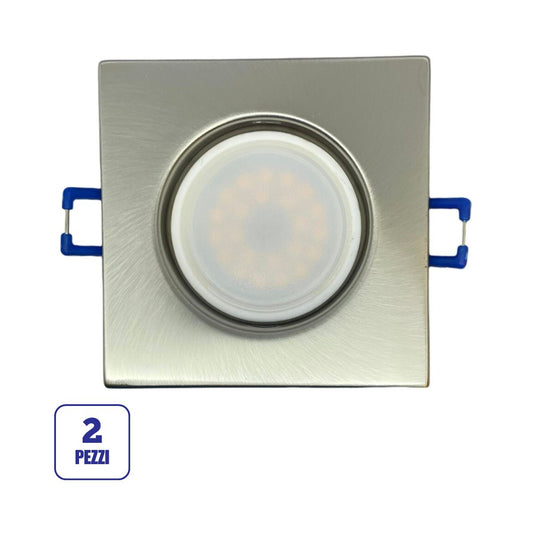 Portafaretto GU10 Quadrato –Fisso- 82mm x 82mm | Diametro 60mm Colore NICKEL SATINATO-Asia LED