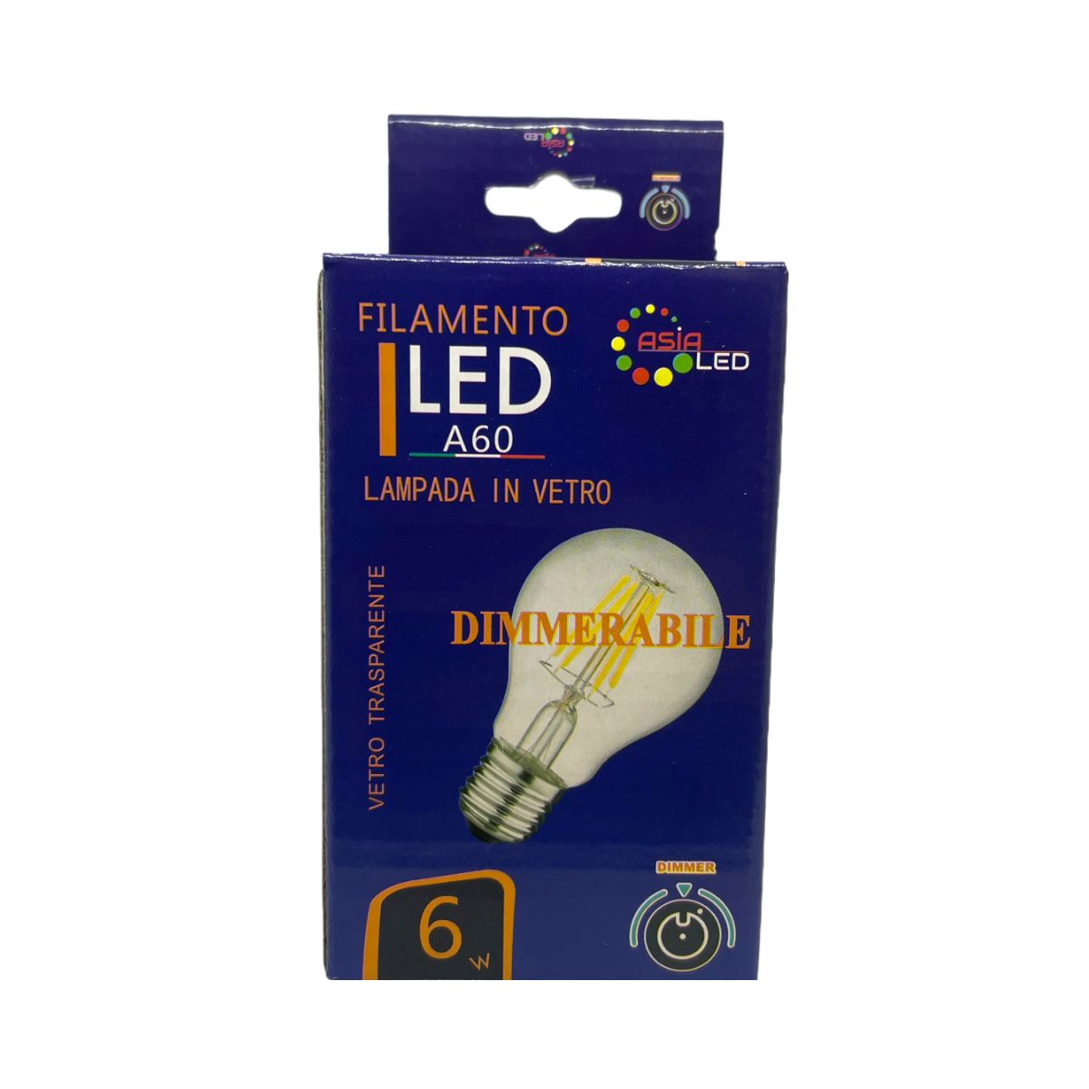 Lampadina LED E27 DIMMERABILE a Filamento A60 6w 2700k Luce Calda - Asia Led