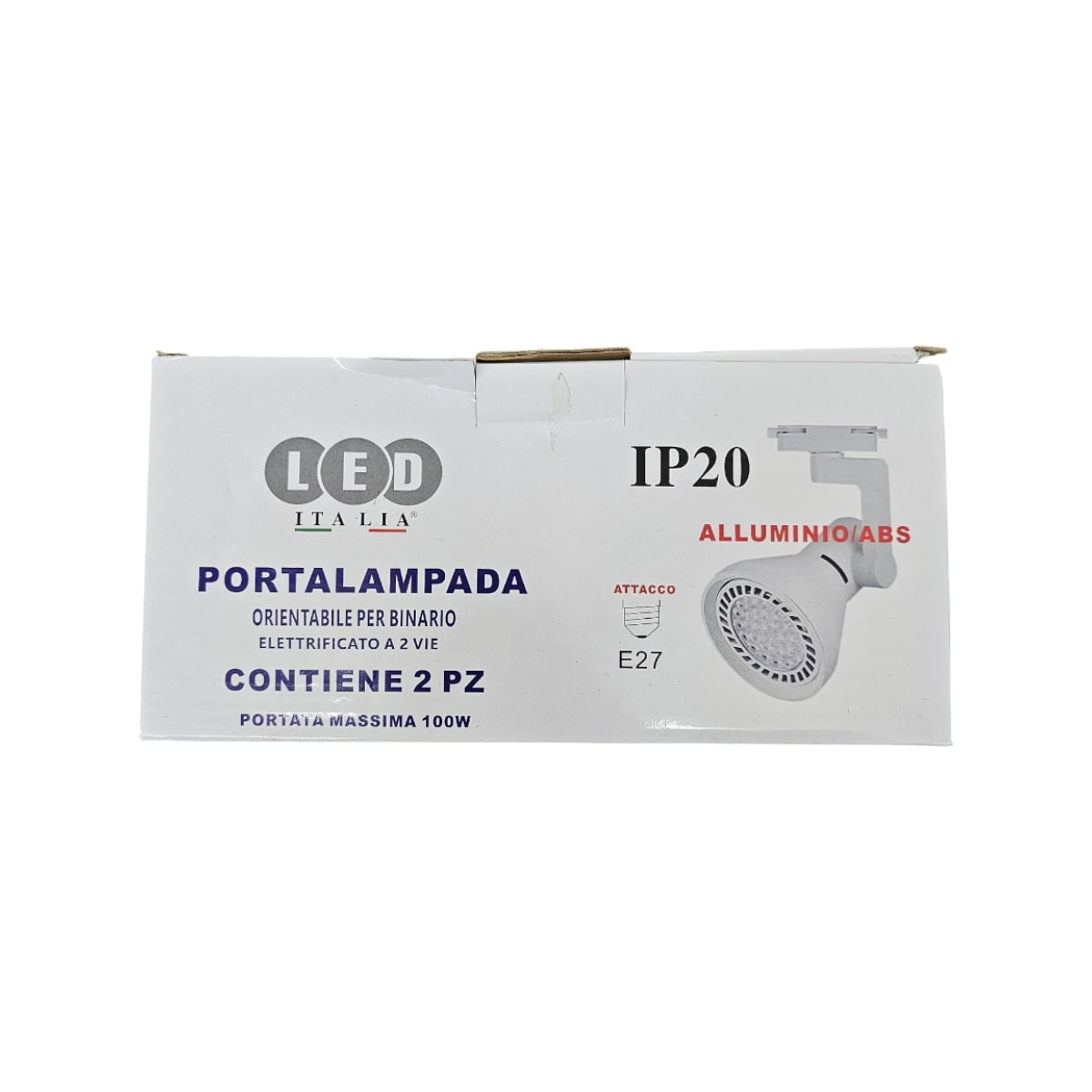 Porta Lampada Orientabile Per Binario Elettrificato a 2 Vie Attacco E27 
PZ 2 in cartone BIANCO LED ITALIA