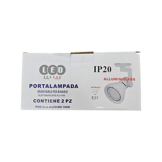 Porta Lampada Orientabile Per Binario Elettrificato a 2 Vie Attacco E27 
PZ 2 in cartone BIANCO LED ITALIA