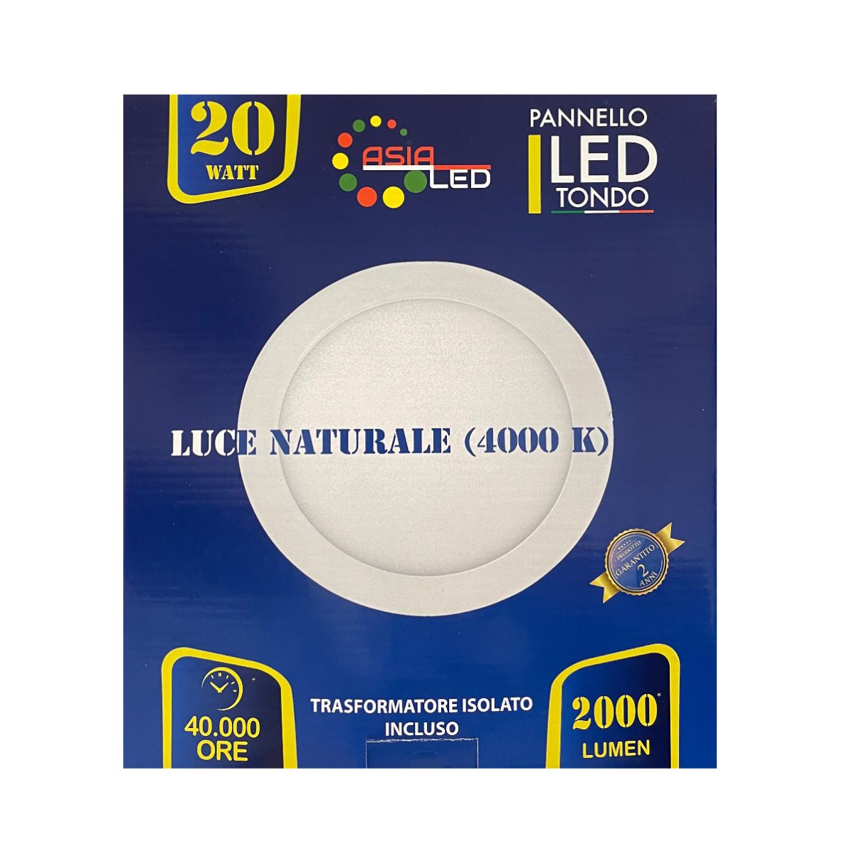 Pannello LED 20W Ø225mm Tondo Bianco - Luce Naturale 4000K - Asia LED