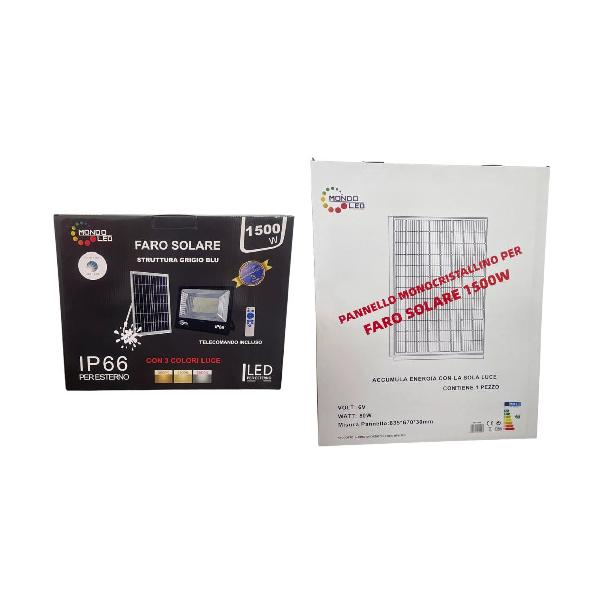 Faro Esterno LED 1500w con Pannello Solare +Telecomando CCT