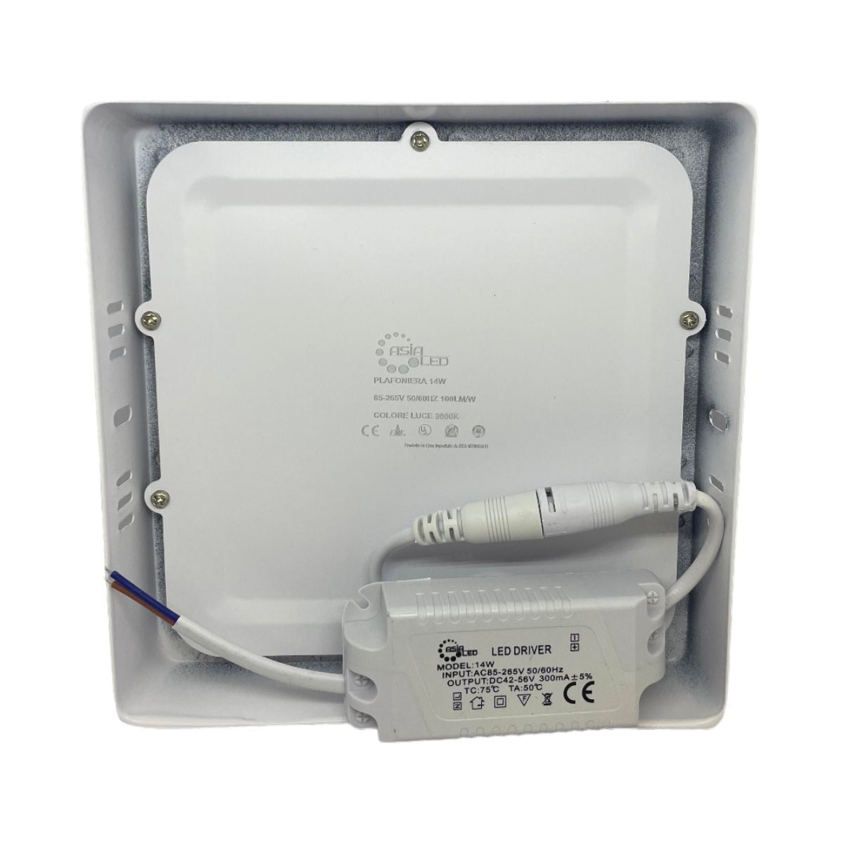 Plafoniera LED 14W Quadrata - Bianca 175x175mm-Luce Calda 3000k