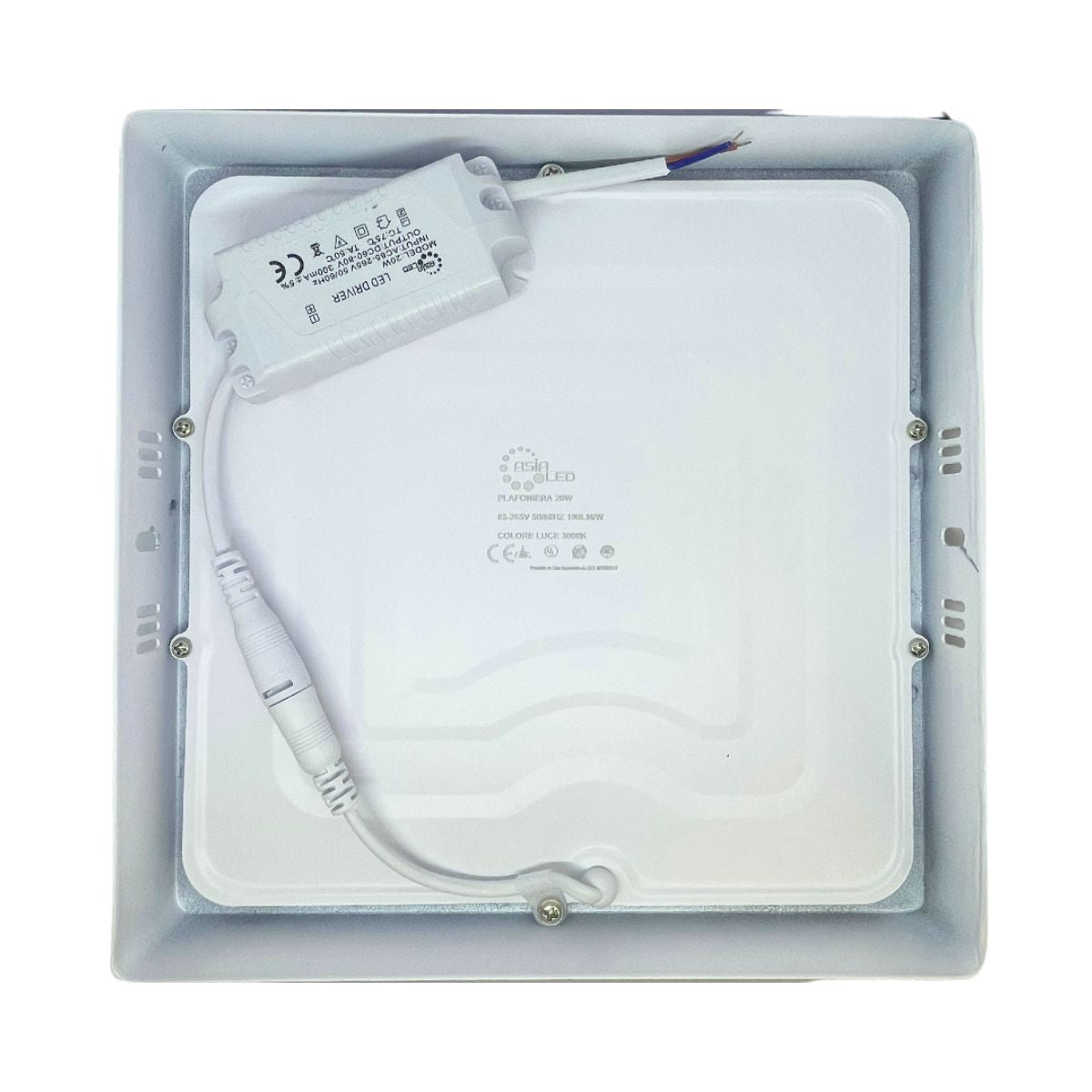 Plafoniera LED 20W Quadrata - Bianca 225x225mm-Luce Calda 3000k