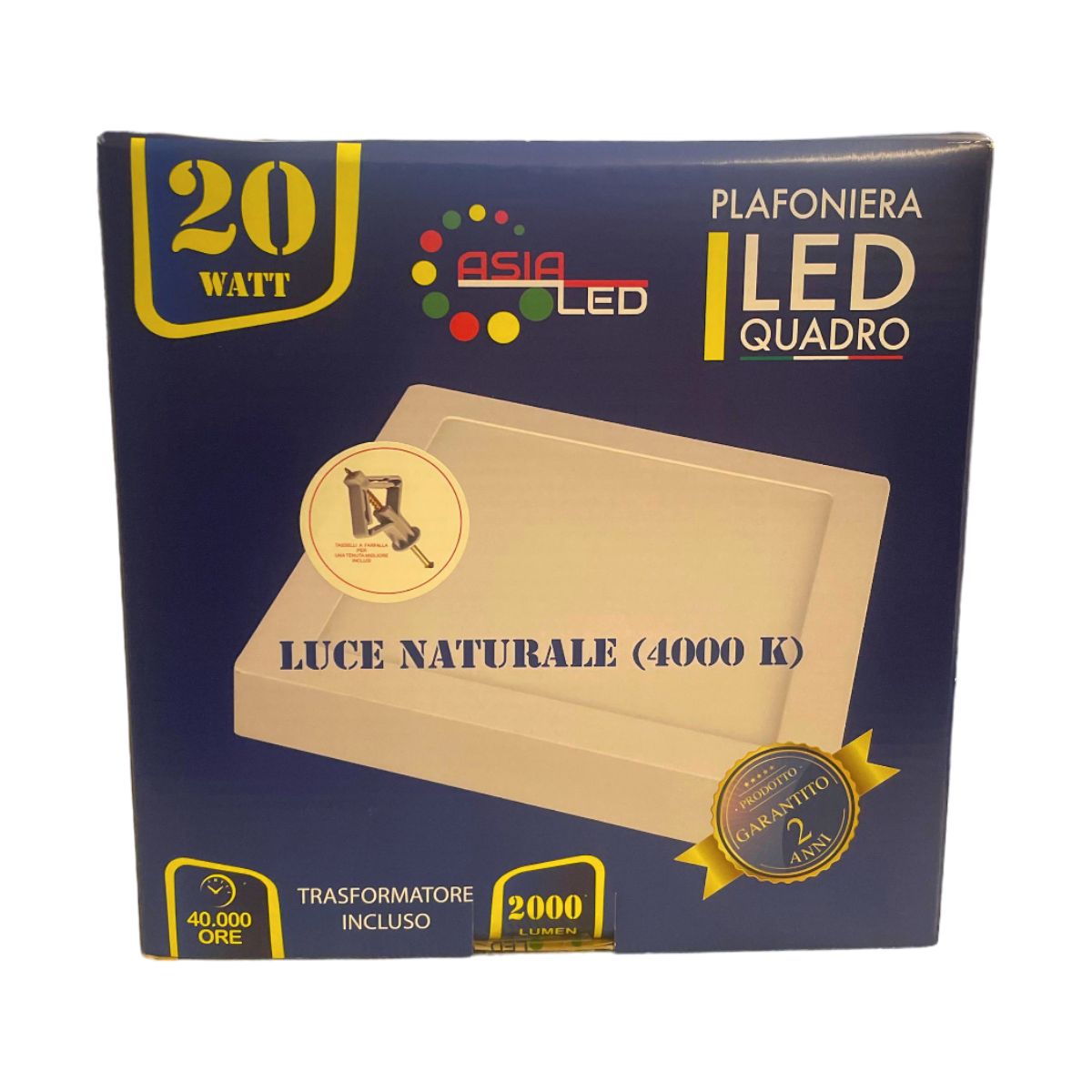 Plafoniera LED 20W Quadrata - Bianca 225x225mm-Luce Naturale 4000k
