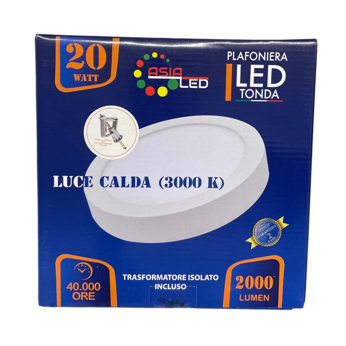 Plafoniera LED 20W Rotonda - Bianca diametro 225mm-Luce Calda 3000k