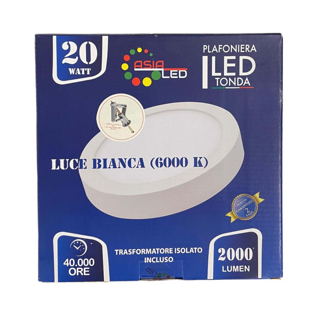Plafoniera LED 20W Rotonda - Bianca diametro 225mm-Luce Fredda 6000k