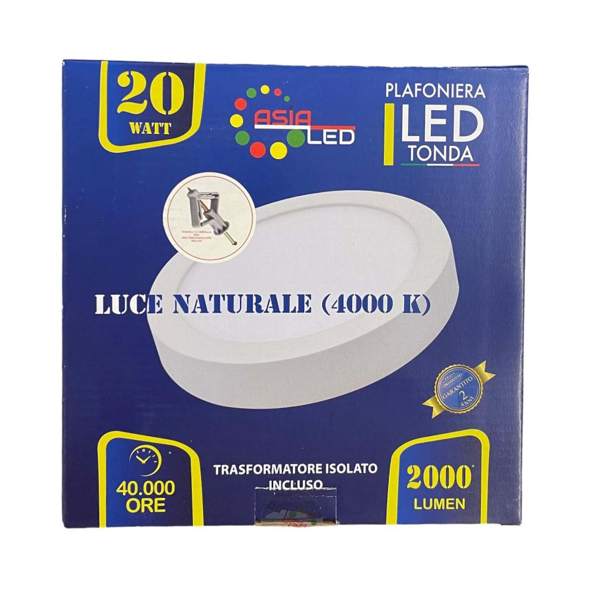 Plafoniera LED 20W Rotonda - Bianca diametro 225mm-Luce Naturale 4000k