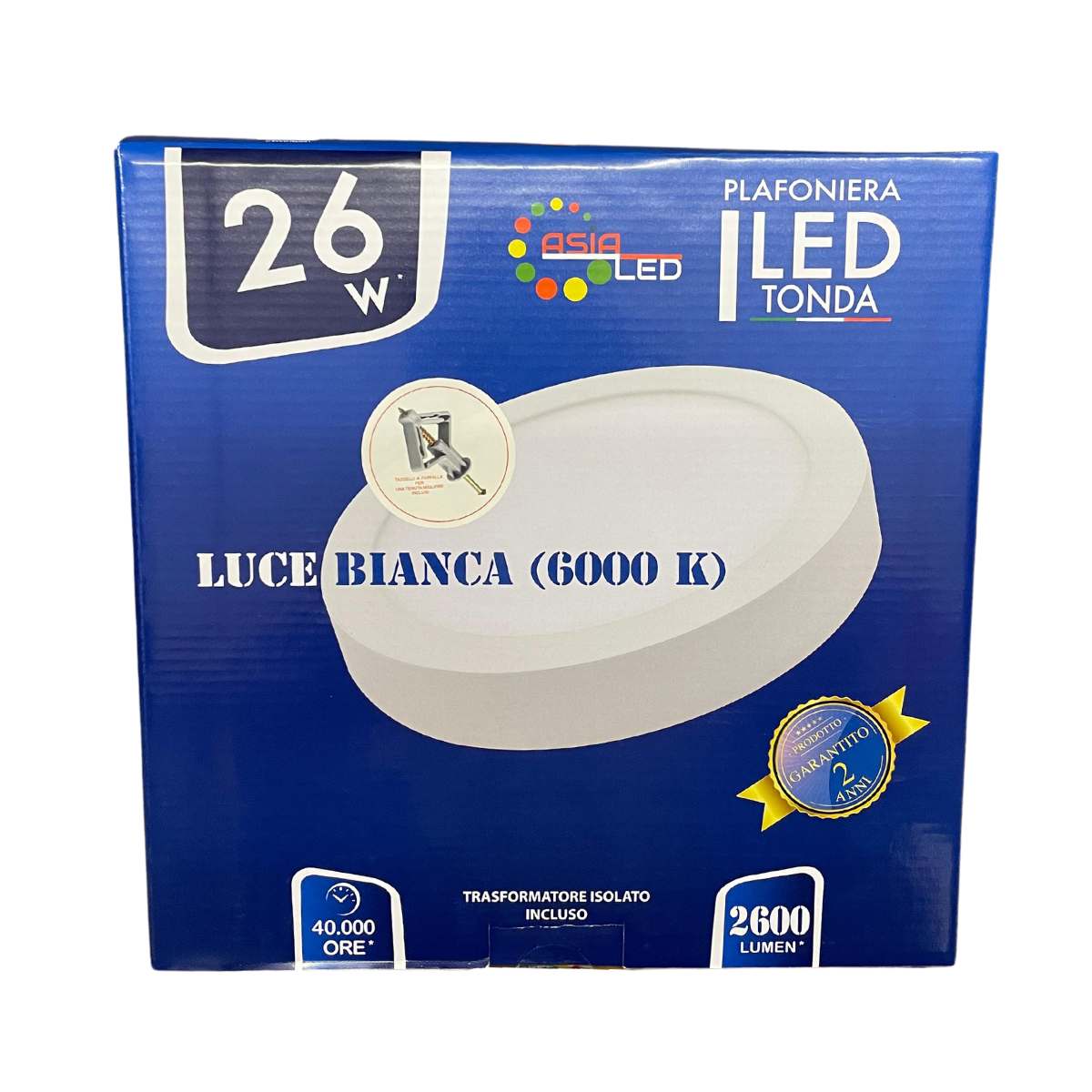 Plafoniera LED 26w IP22 Rotonda - 300x300mm Luce Fredda 6000k - Alta Luminosità