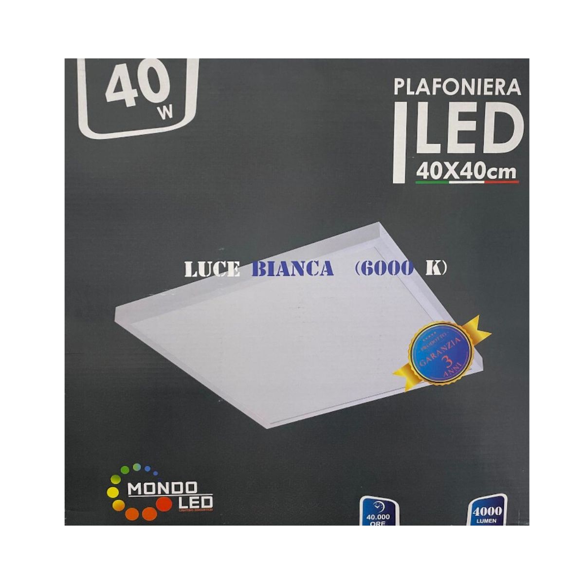 Plafoniera LED Quadrata 40w 6000k + trasformatore 40x40cm - Mondo Led