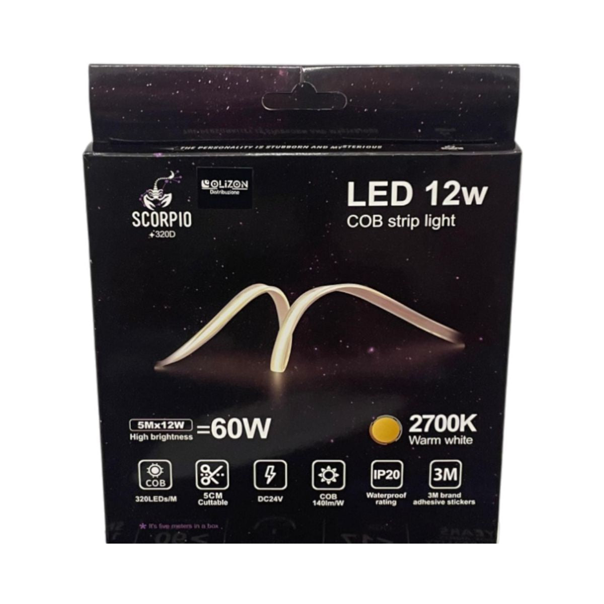 Striscia LED COB 24V 12W/Mt 140Lm/W 5Mt IP20 - Luce Calda 2700K - Olizon