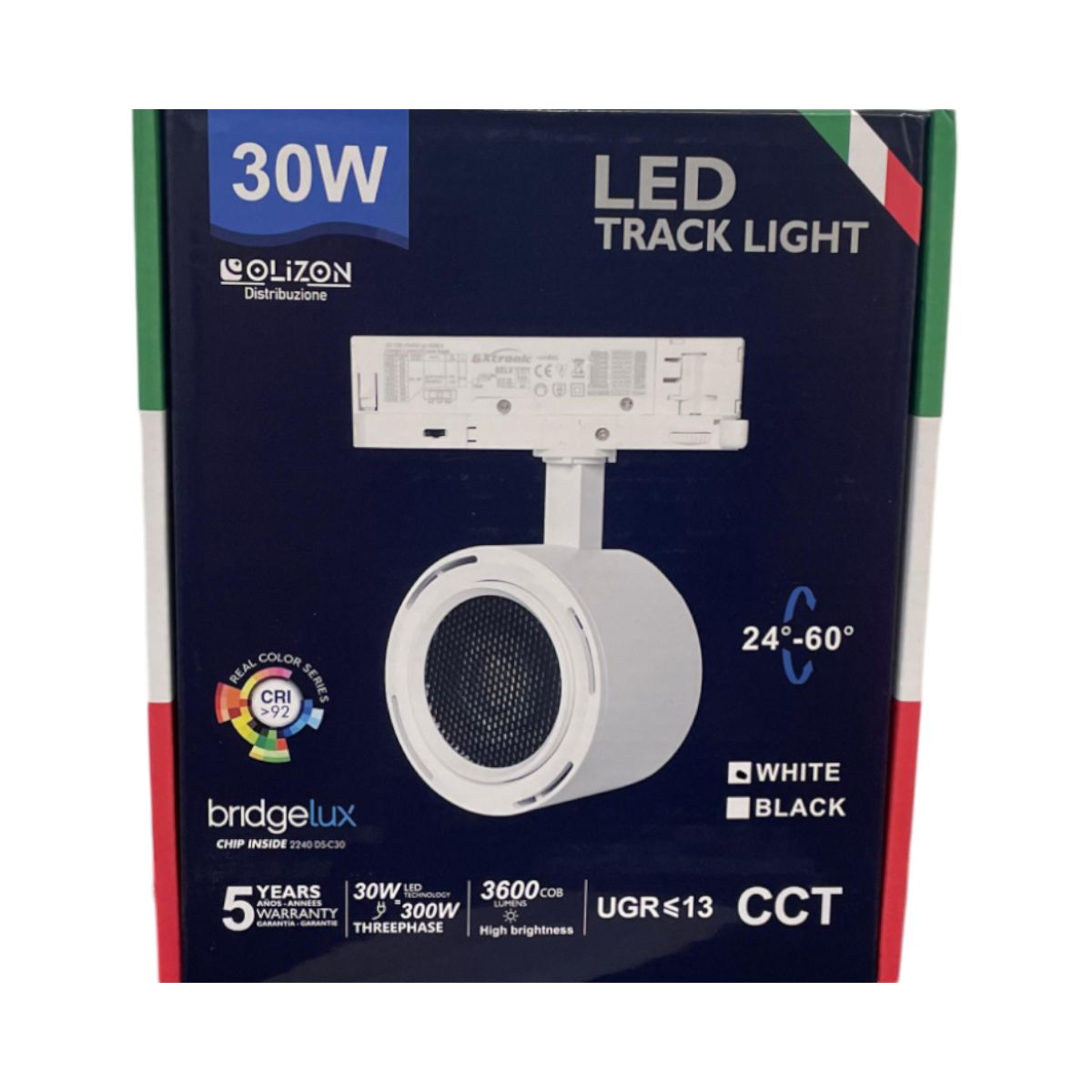 Track Trifase LED 30w Bianco COB CCT 3600 Lumens CRI>92 24/60° UGR =13 - Olizon