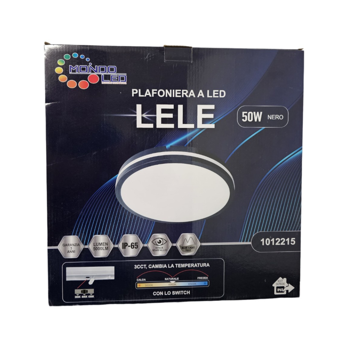 Plafoniera LED LELE 50W 3 CCT D.380 NERA IP65