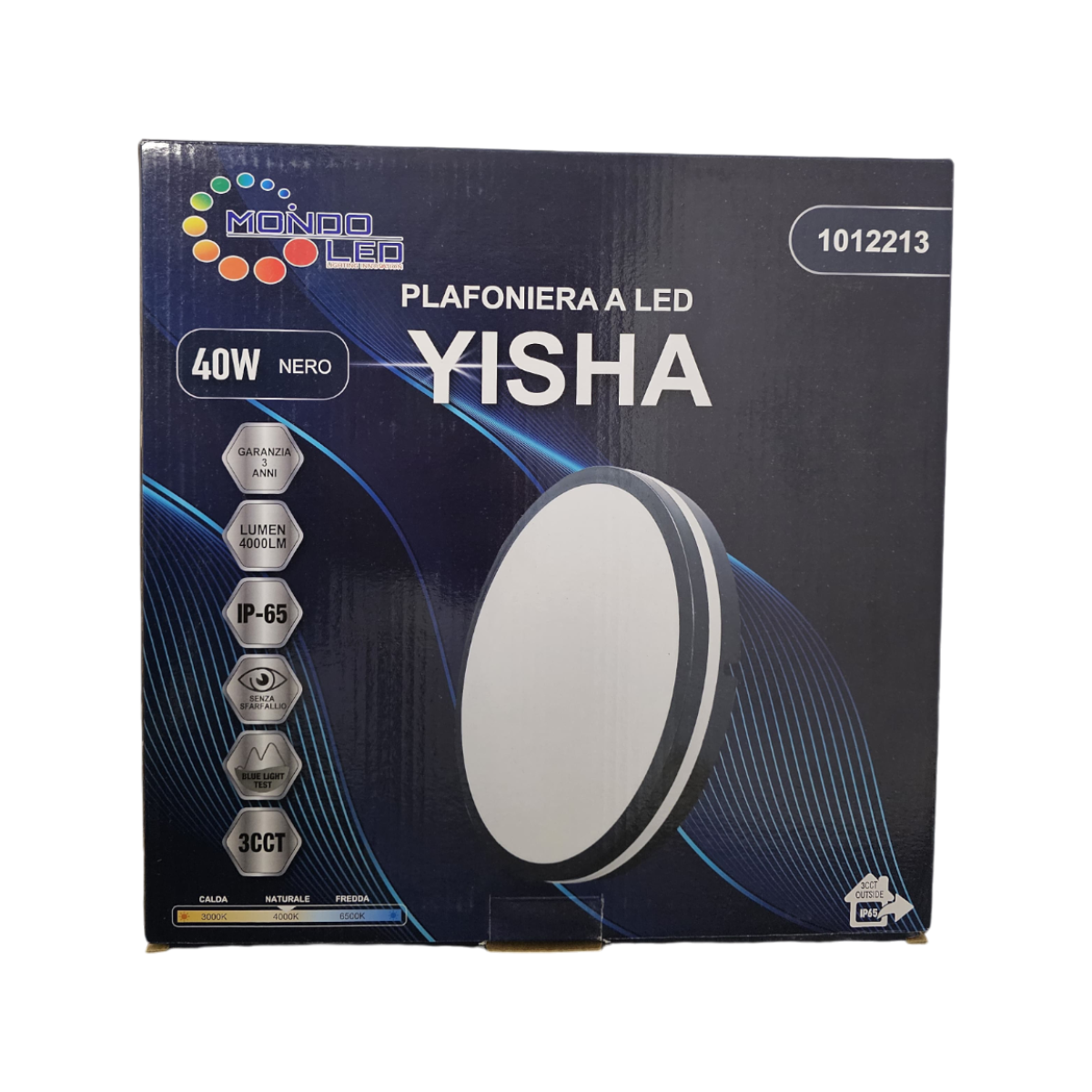 Plafoniera LED YISHA 40W 3 CCT D.280 NERO IP65