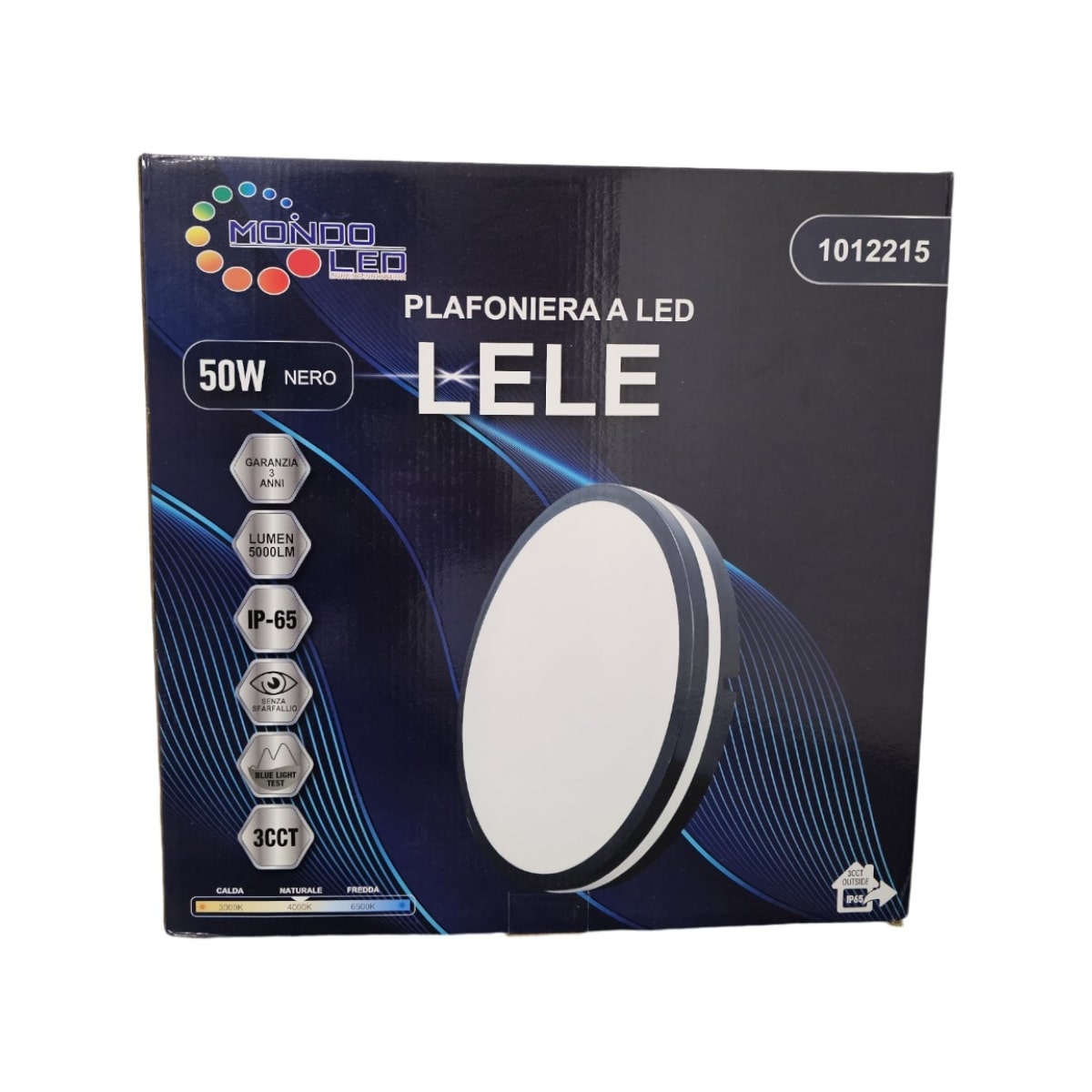 Plafoniera LED LELE 50W 3 CCT D.380 NERA IP65