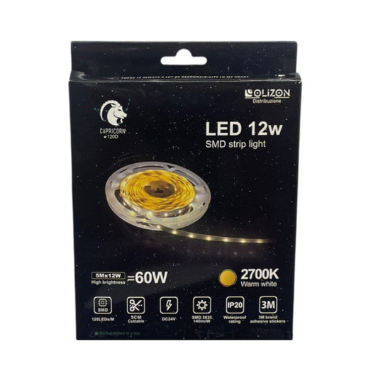 Striscia LED SMD 24V 12W/Mt 140Lm/W 5Mt IP20 - Luce Calda 2700K - Olizon