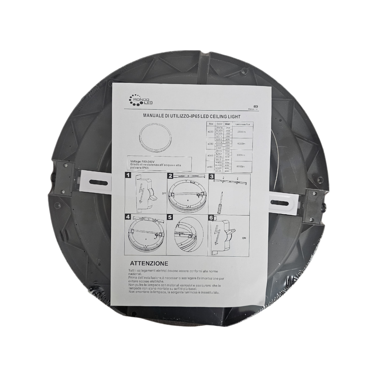 Plafoniera LED LELE 50W 3 CCT D.380 NERA IP65