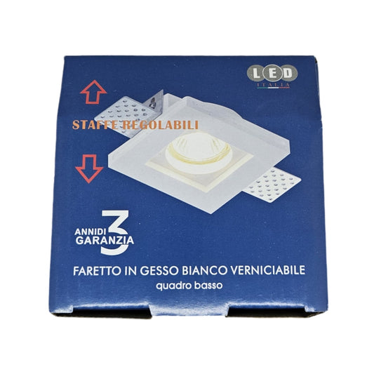 Portafaretto In Gesso Bianco Quadrato-Staffe Fisse-LED ITALIA