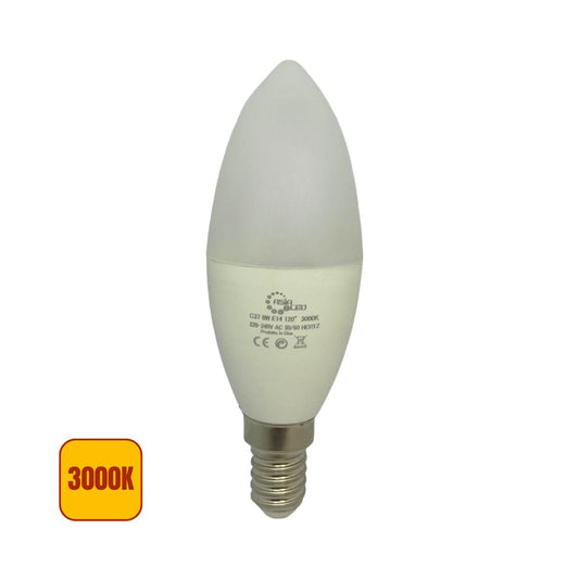 Lampadina LED E14 8w a Candela | C37 Luce Calda 3000k - Alta Luminosità