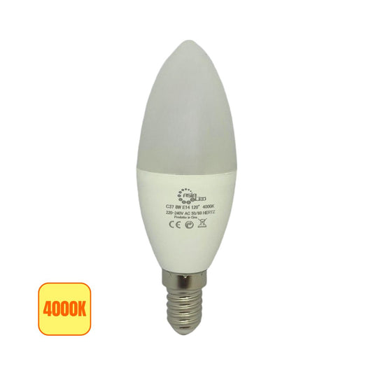 Lampadina LED E14 8w a Candela | C37 Luce Naturale 4000k - Alta Luminosità