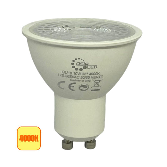 Lampadina LED Gu10 10w SPOT LIGHT Opaca | COB 38° Luce Naturale 4000k - Alta Luminosità