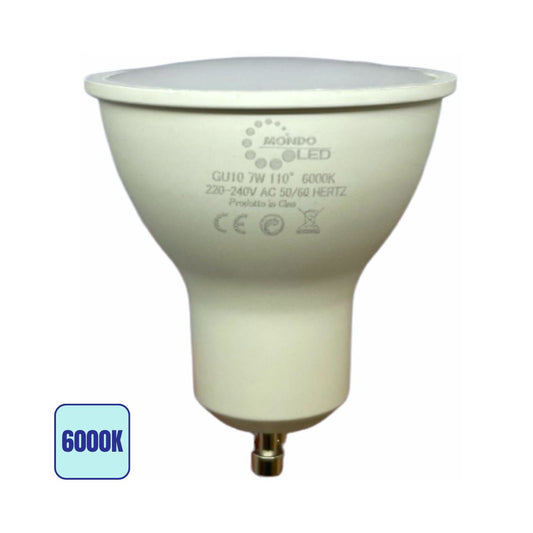Lampadina LED Gu10 7w SPOT LIGHT Opaca | SMD 110° Luce Fredda 6000k - Alta Luminosità