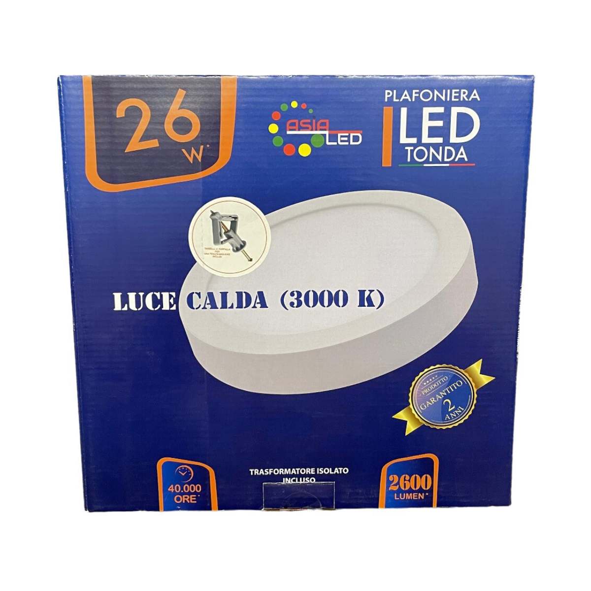 Plafoniera LED 26W Rotonda - Bianca 300X300mm-Luce Calda 3000k