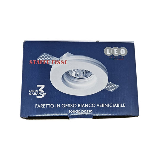 Portafaretto In Gesso Bianco Da Incasso - Tondo GU10 Ø 100 mm -Staffe Fisse-LED ITALIA