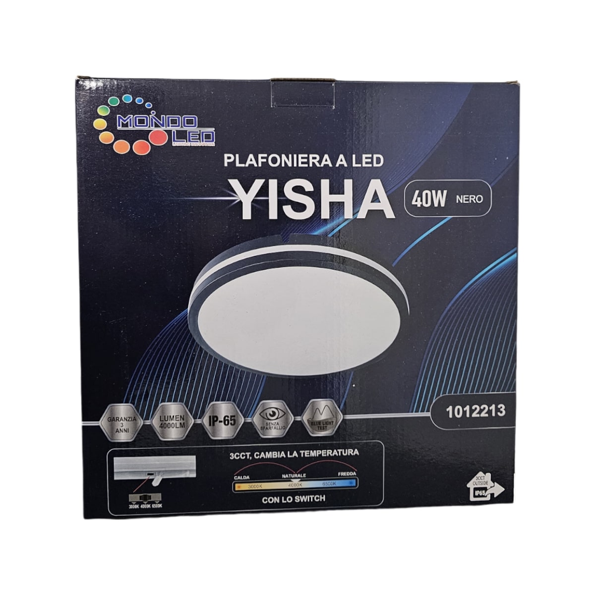 Plafoniera LED YISHA 40W 3 CCT D.280 NERO IP65