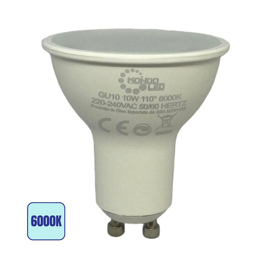 Lampadina LED Gu10 10w SPOT LIGHT Opaca | SMD 110° Luce Fredda 6000k - Alta Luminosità
