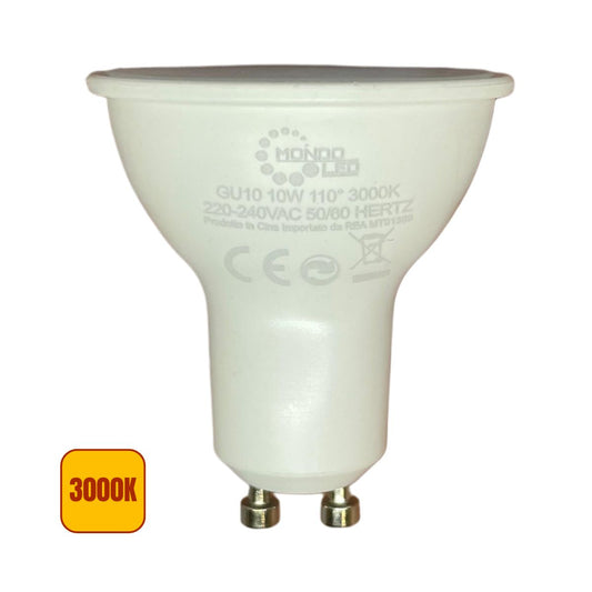 Lampadina LED Gu10 10w SPOT LIGHT Opaca | SMD 110° Luce Calda 3000k - Alta Luminosità