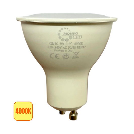 Lampadina LED Gu10 7w SPOT LIGHT Opaca | SMD 110° Luce Naturale 4000k - Alta Luminosità