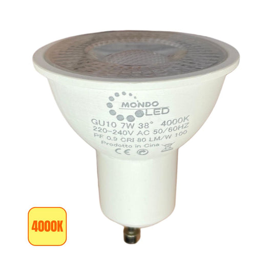 Lampadina LED Gu10 7w SPOT Trasparente | COB 38° Luce Naturale 4000k - Alta Luminosità