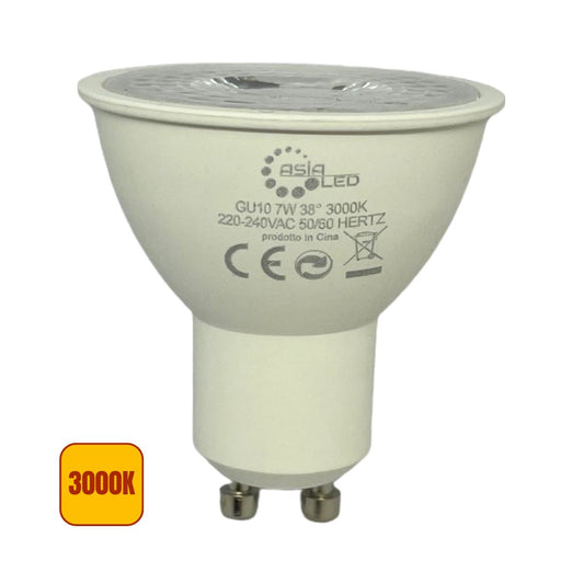 Lampadina LED Gu10 7w SPOT Trasparente | COB 38° Luce Calda 3000k - Alta Luminosità