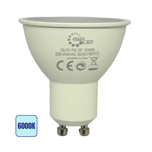 Lampadina LED Gu10 7w SPOT  Trasparente | COB 38° Luce Fredda 6000k - Alta Luminosità