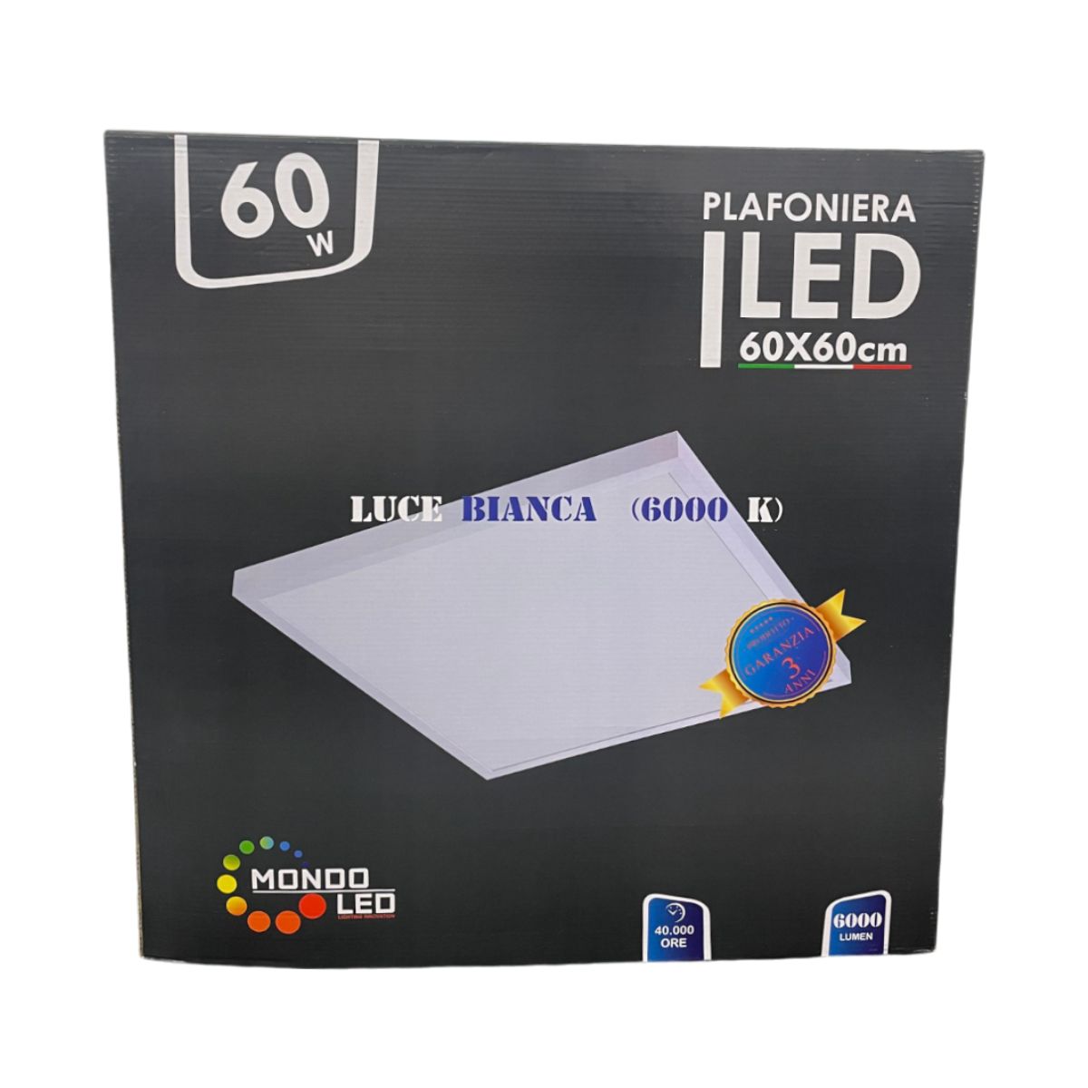 Plafoniera LED Quadrata 60w + Trasformatore 60X60 - Luce Fredda 6000k - Mondo Led