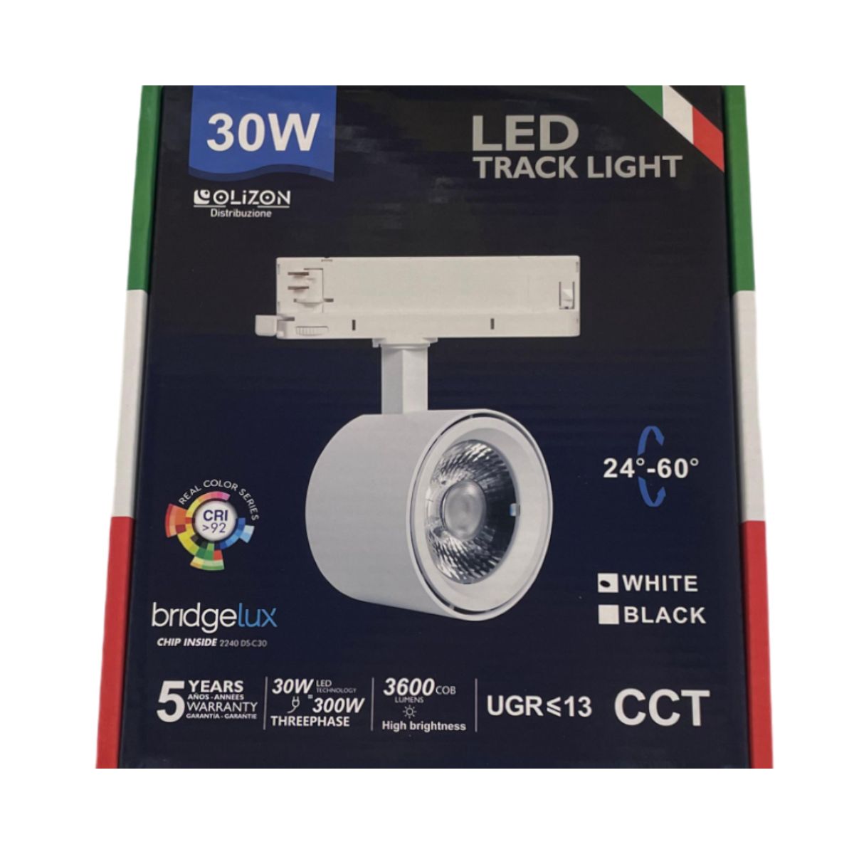 Track Trifase 30w Bianco COB CCT 3600 Lumens - CRI>92 24/60° UGR = 13 - Olizon
