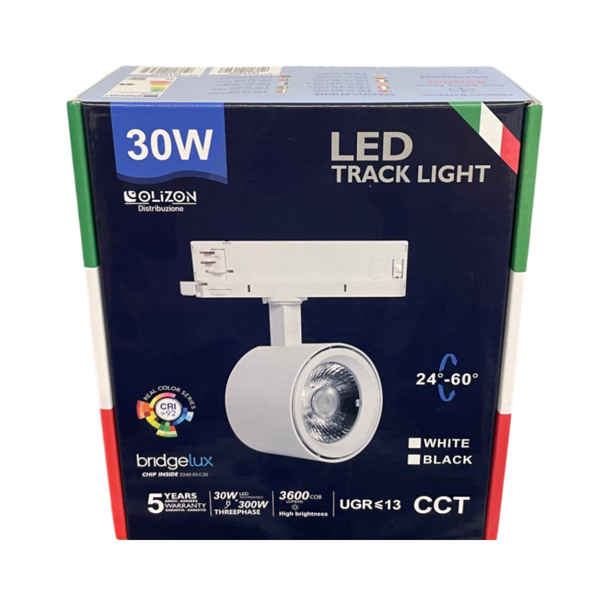 Track Trifase 30w Nero COB CCT 3600 Lumens - CRI>92 24/60° UGR = 13 - Olizon
